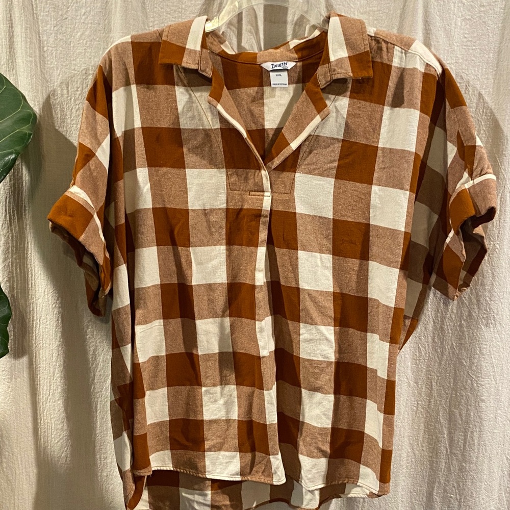 Duluth Trading Company Rust and Cream Plaid Shirt